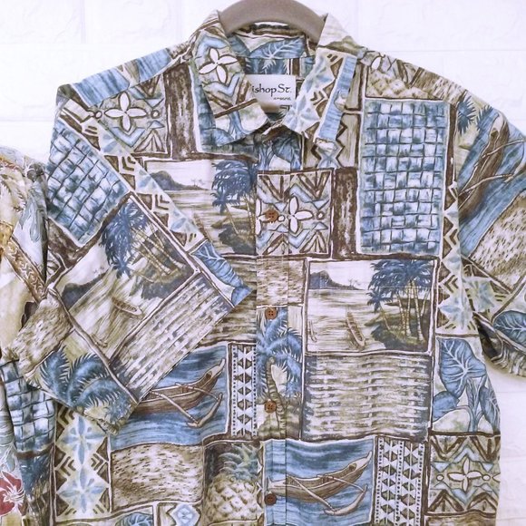 Lot of 2 Vintage Aloha Shirts Bishop Street Hawaii -L Pocket SSL Vents Tropical - Picture 4 of 12